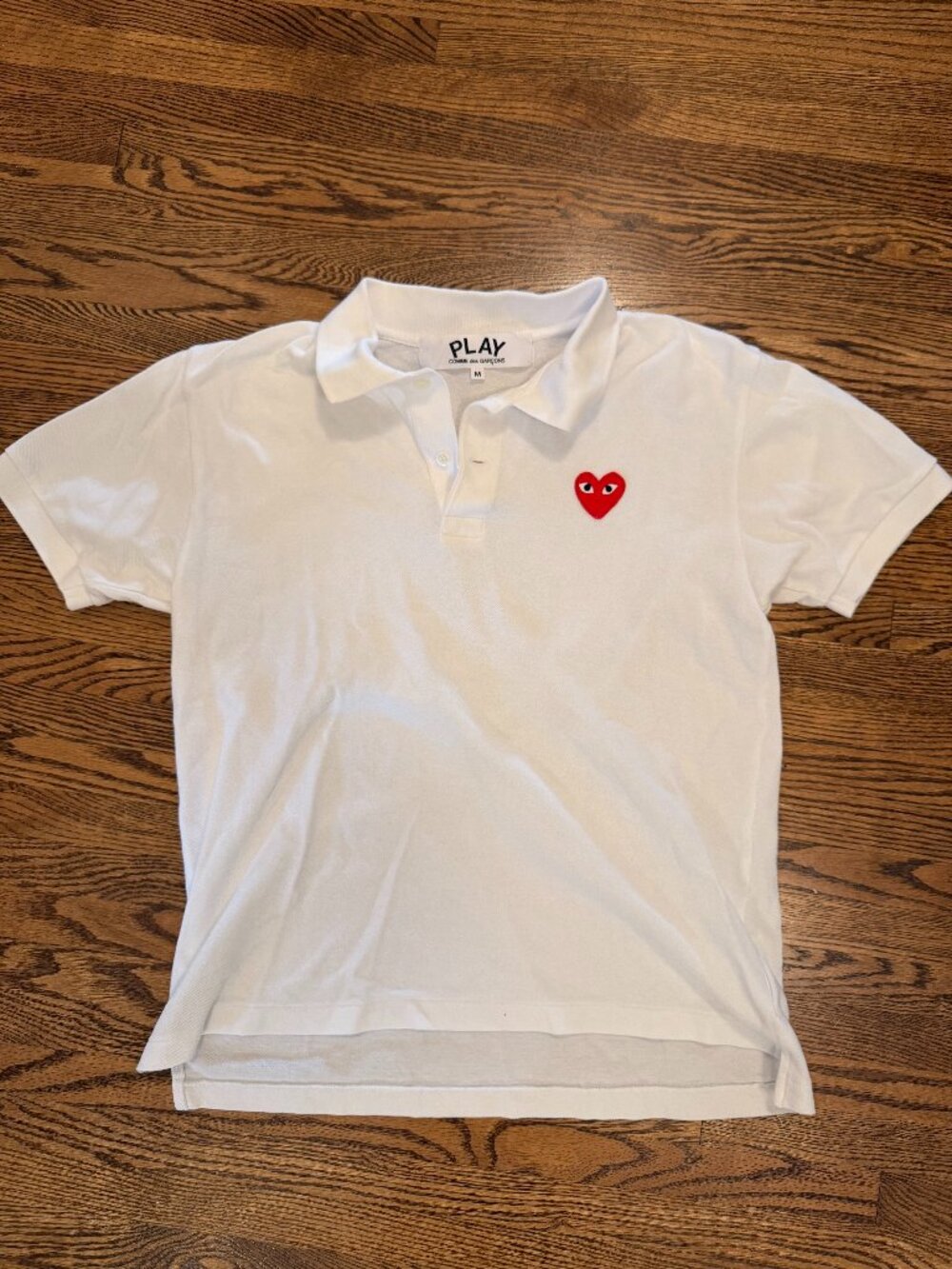 Comme des Garcons PLAY White Polo Red Heart Logo Shirt Mens M CDG